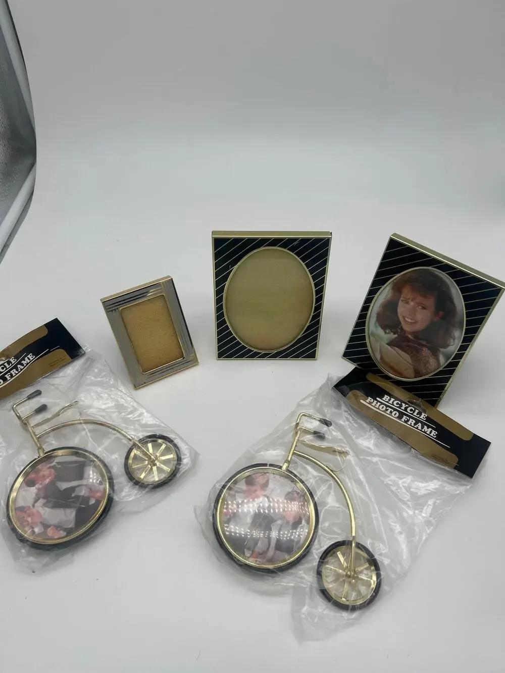 Lot 5 Vintage Picture Frames Incl Bicycle Frames Gold Tone Various Sizes
